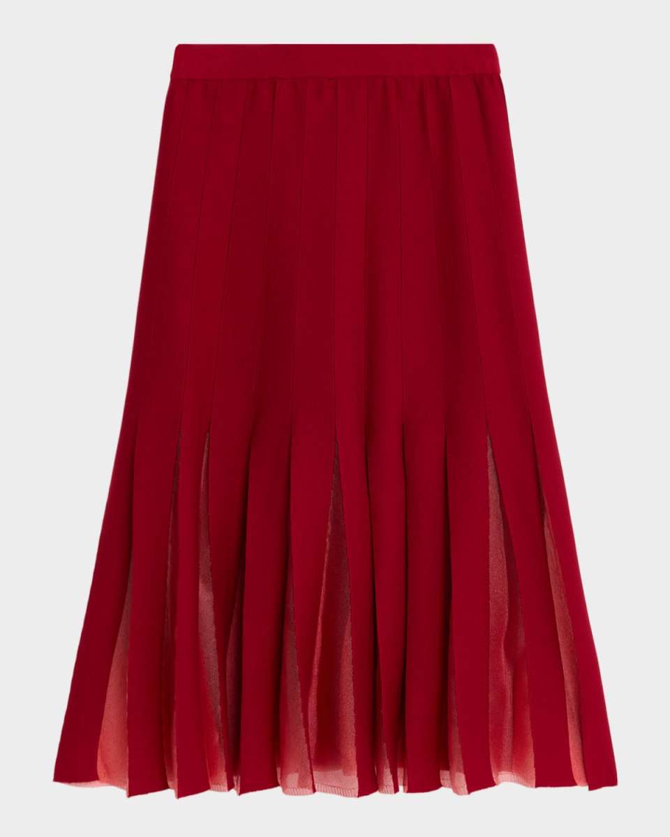 Sheer Panel Knit A-Line Midi Skirt